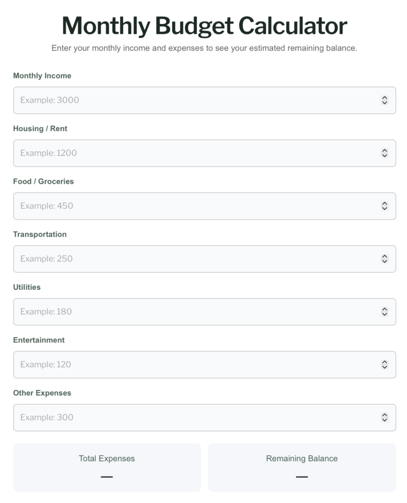 money signals money budget calculator