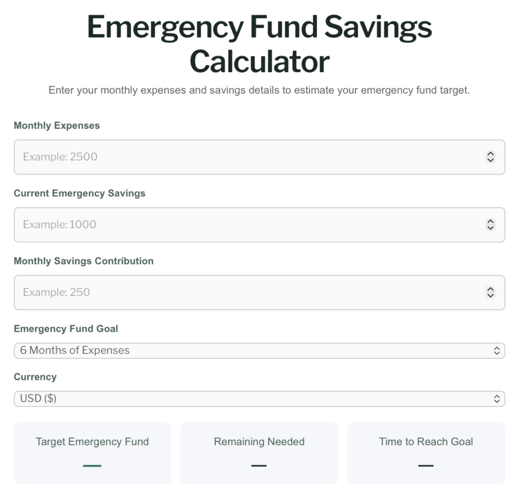 Money Signals Emergency Fund Savings Calculator